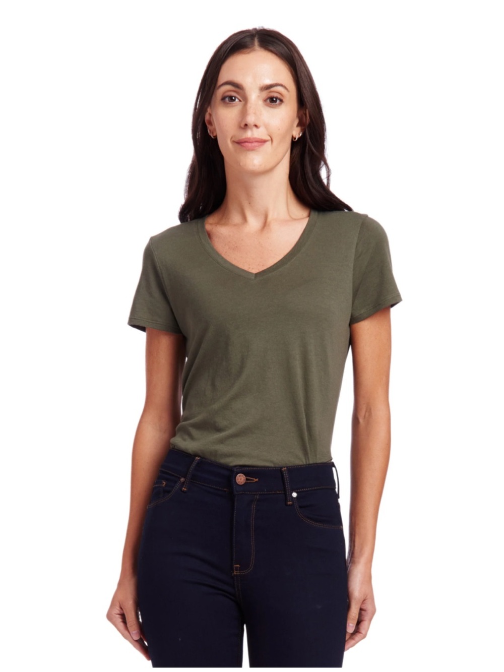 Mott & Bow Military Green FITTED V-NECK MARCY TEE size XS
